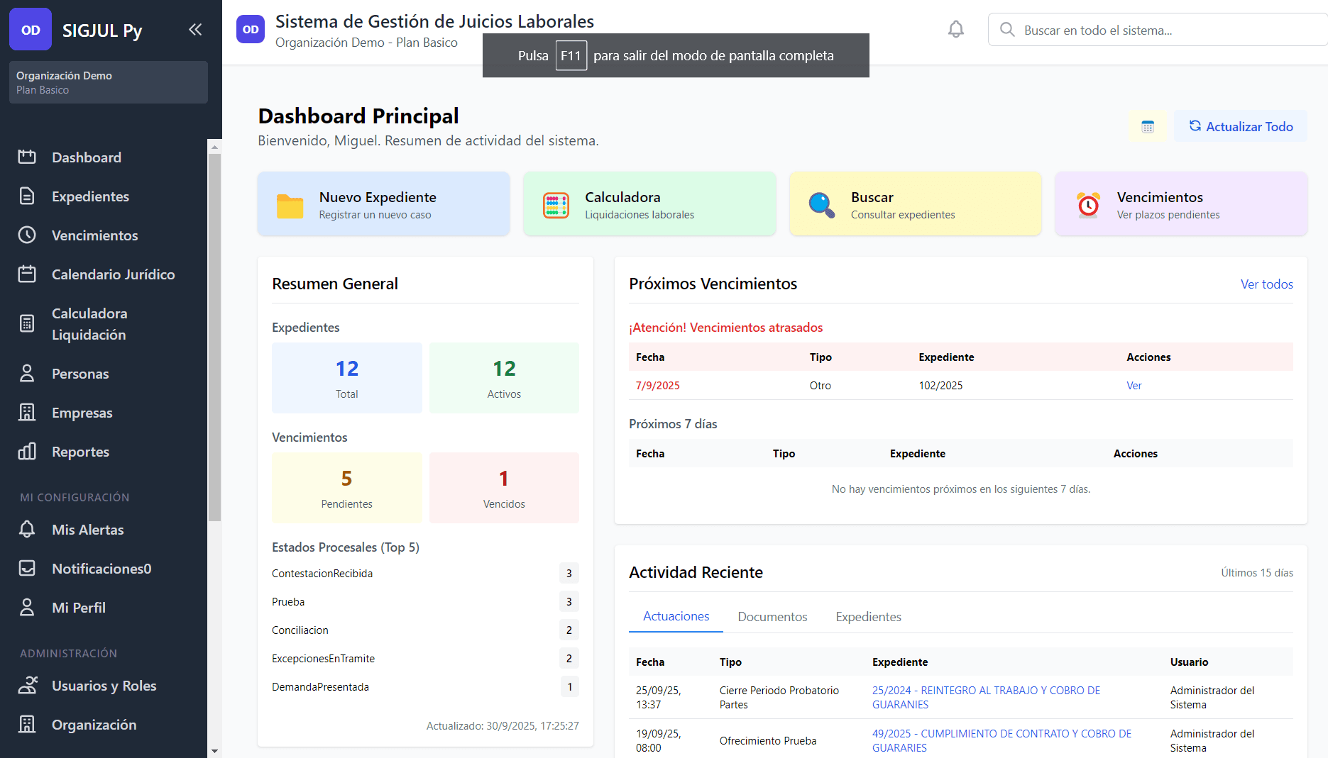 Seguimiento de perención de instancia en SIGJUL
